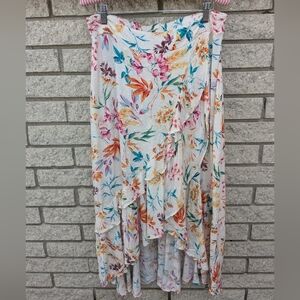 Torrid Women Ivory Floral Ruffled Hi Lo Flowy Maxi  Skirt Size 00 / 12W Colorful